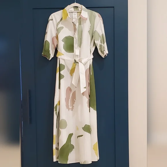 MaxMara AUTHENTIC Canter Botanical Flare Cotton Poplin Shirt Dress, US 4, NWT - Picture 8 of 16